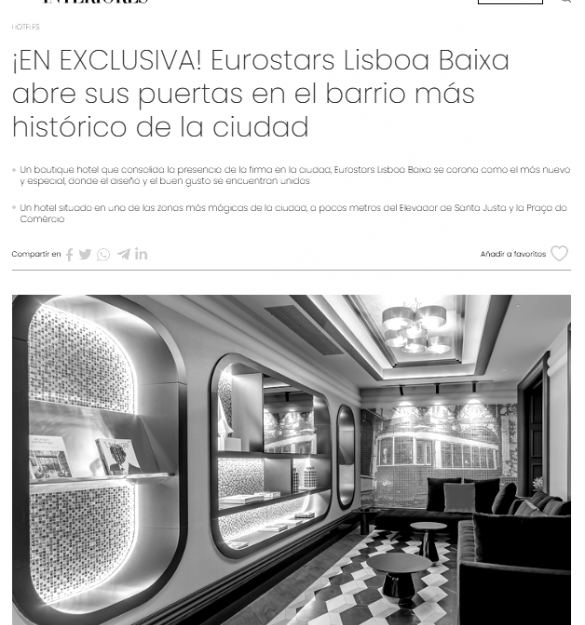 INTERIORES | Eurostars Lisboa Baixa abre sus puertas